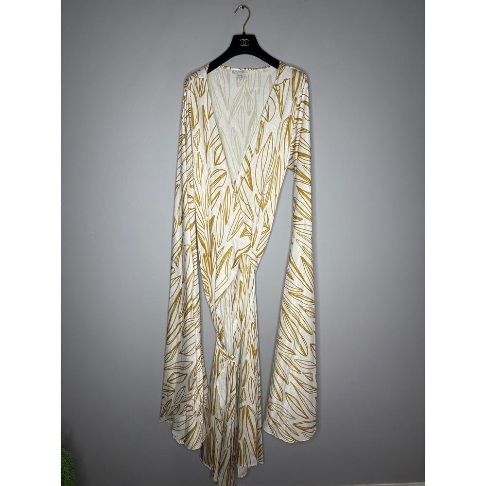 DIARRABLU Designer Wrap Dress Size XL Brown White Print Long Sleeve Midi